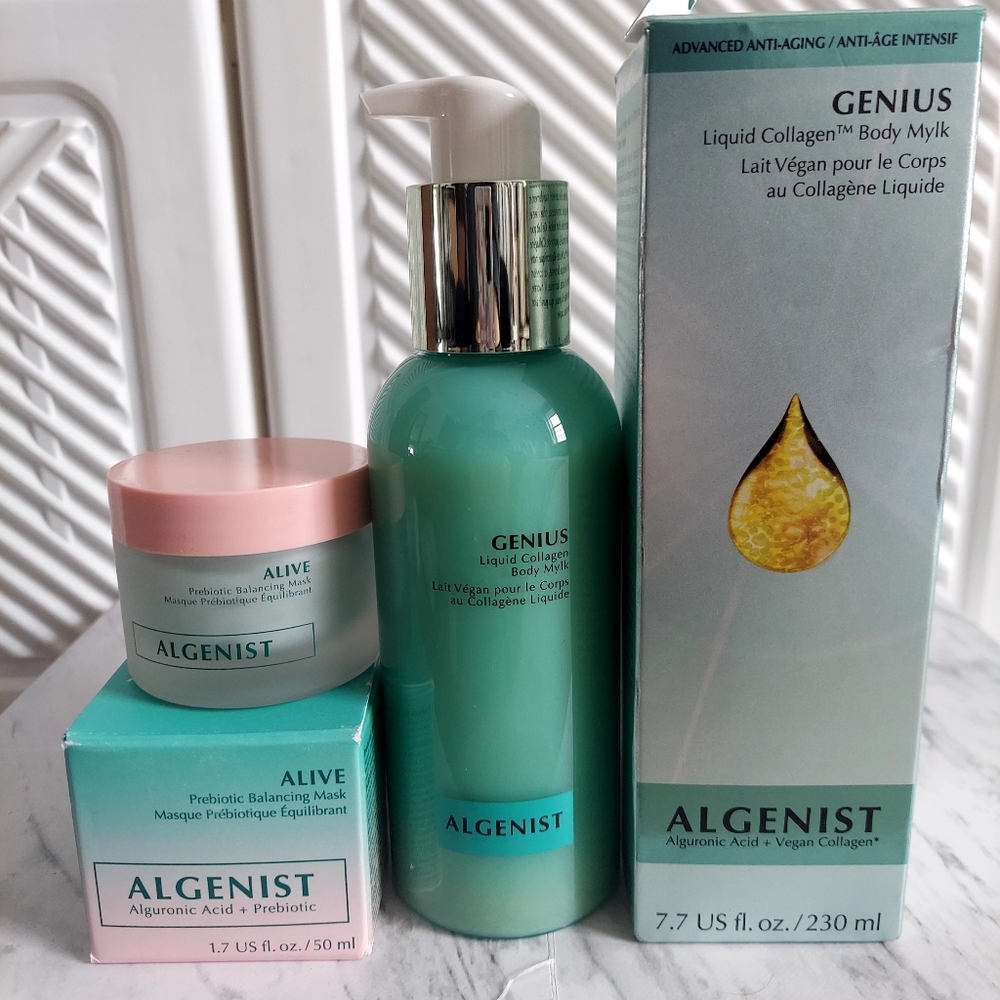 Algenist Bundle. Genius Liquid Collagen 7.7oz +Alive Probiotic Mask 1.7ozFull Sz
